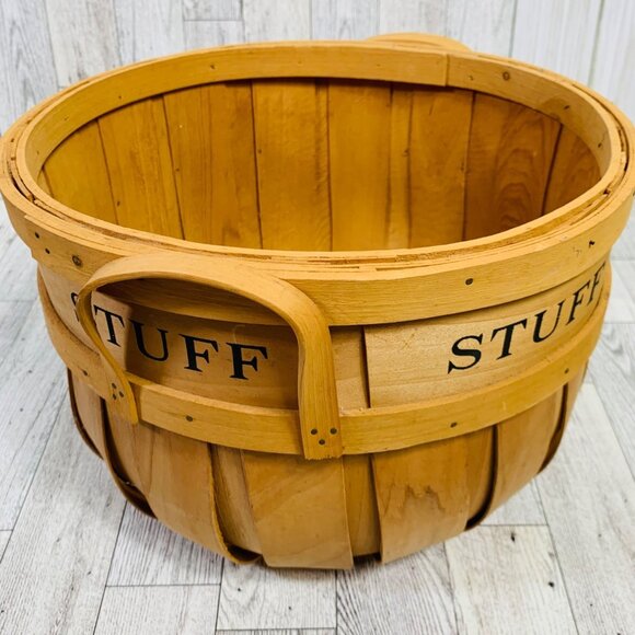 Rustic Wooden Bushel Basket Storage Handles Farmers Market Home Cabin Decor 11" - Picture 3 of 9